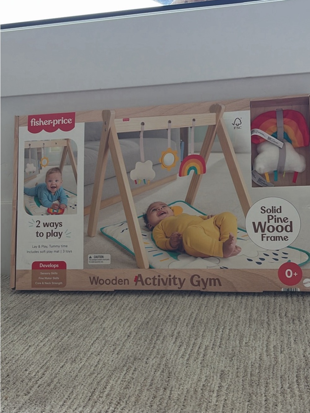 Fisher-Price Wooden Activity Gym with Rainbow, Cloud & Yellow Sun